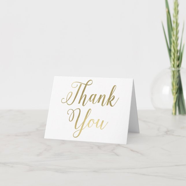Elegant White Gold Script Wedding Thank you Card (Front)