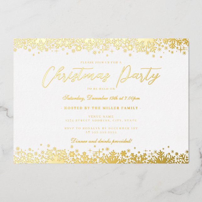 Elegant White Gold Snowflake Christmas Party (Front)