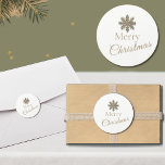 Elegant White Gold Snowflake Merry Christmas Classic Round Sticker<br><div class="desc">Add a touch of elegance to your holiday mailings and packages with this beautiful round sticker. The clean simple white background is adorned with a brushed gold snowflake at the top, symbolizing the serene beauty of the season. Beneath it, "Merry Christmas" is elegantly presented in classic typography and script, capturing...</div>