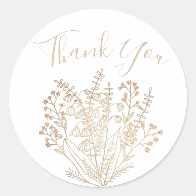Elegant White & Gold Thank You Sticker (Front)
