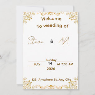 Elegant White & Gold Wedding Invitation
