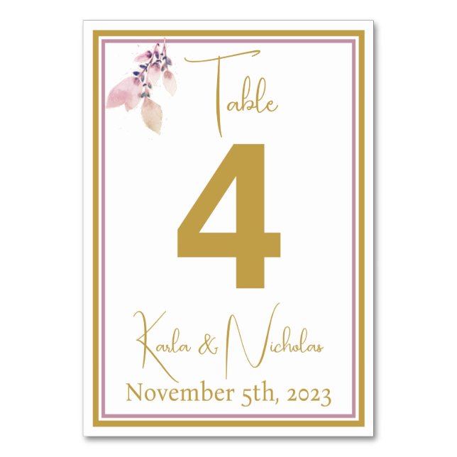 Elegant White & Gold Wedding Table Number (Front)