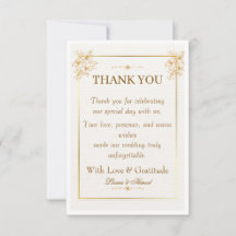 Elegant White Gold Wedding Thank You Card | Luxury