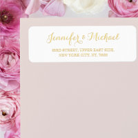 Elegant White Golden Script Wedding Return Address