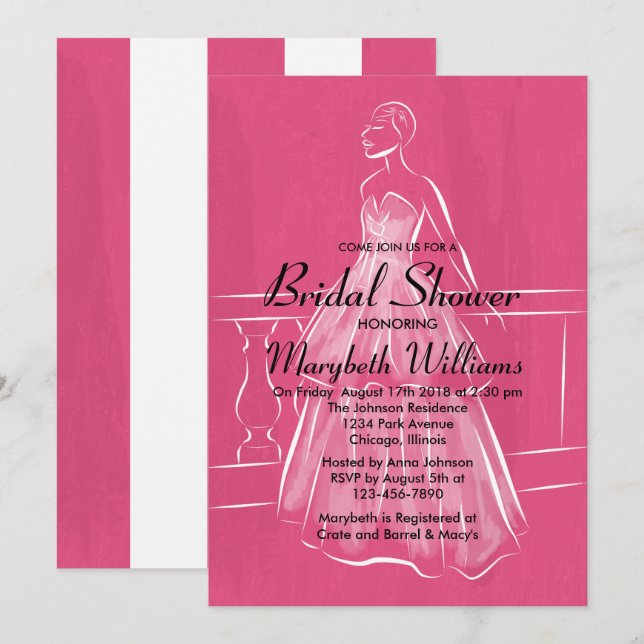 Elegant White Gown Bridal Shower Card Invitation (Front/Back)