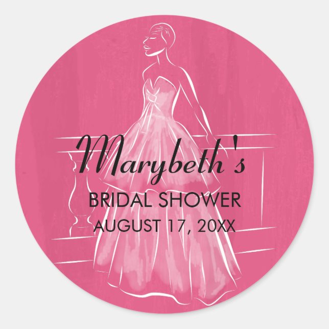 Elegant White Gown Bridal Shower Favour Sticker (Front)