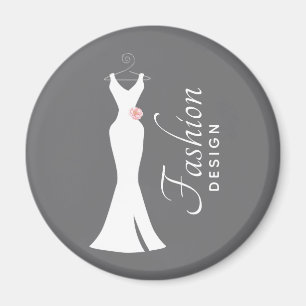 Elegant White Gown on Grey - Fashion Design Magnet