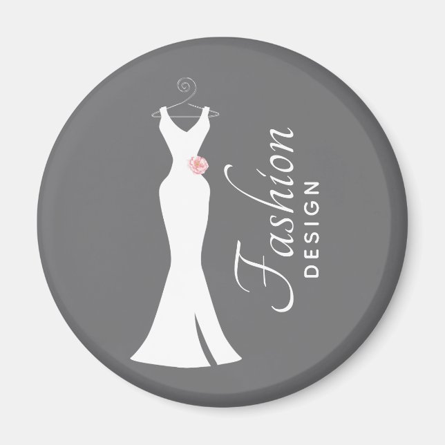 Elegant White Gown on Grey - Fashion Design Magnet (Front)