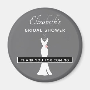 Elegant White Gown on Grey - Stylish Bridal Shower Magnet