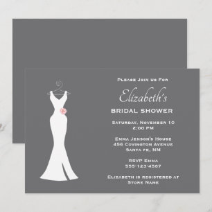 Elegant White Gown on Grey Stylish Simple Bridal Invitation