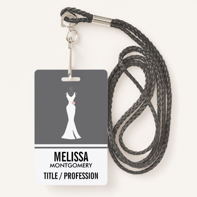 Elegant White Gown on Grey - Stylish Simple Desig Badge (Front with Lanyard)