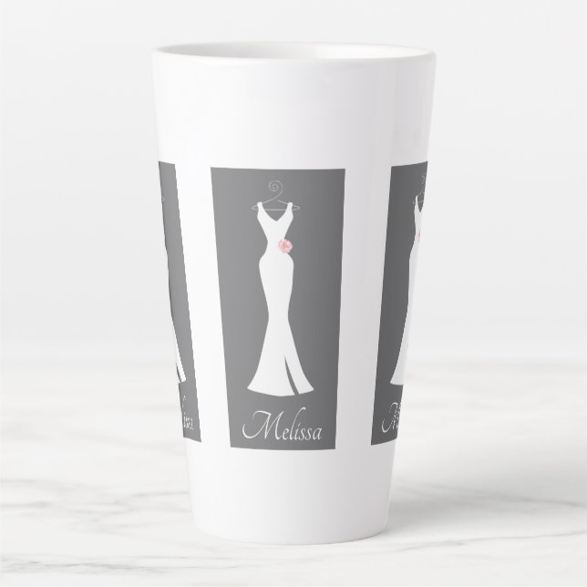 Elegant White Gown on Grey - Stylish Simple Desig Latte Mug (Front)