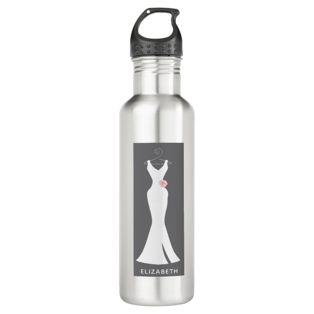 Elegant White Gown on Grey - Stylish Simple Design 710 Ml Water Bottle (Front)