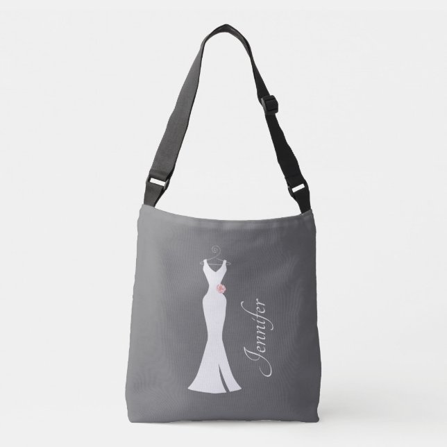 Elegant White Gown on Grey - Stylish Simple Design Crossbody Bag (Front)