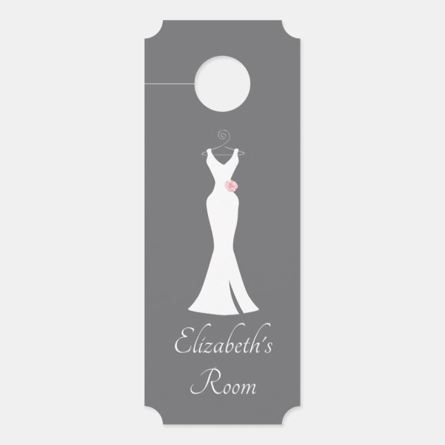 Elegant White Gown on Grey - Stylish Simple Design Door Hanger (Front)