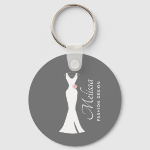 Elegant White Gown on Grey - Stylish Simple Design Keychain