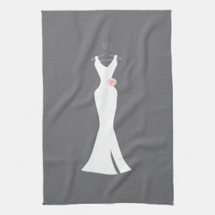 Elegant White Gown on Grey - Stylish Simple Design Kitchen Towel