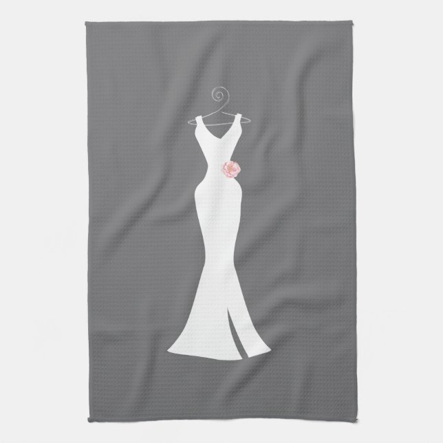 Elegant White Gown on Grey - Stylish Simple Design Kitchen Towel (Vertical)