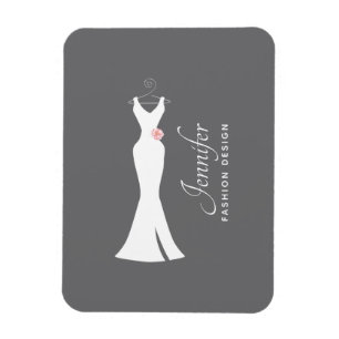 Elegant White Gown on Grey - Stylish Simple Design Magnet