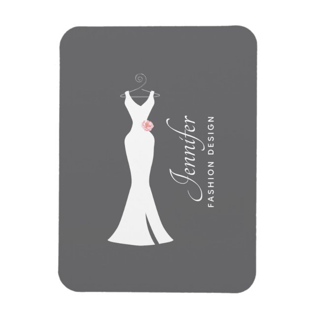Elegant White Gown on Grey - Stylish Simple Design Magnet (Vertical)