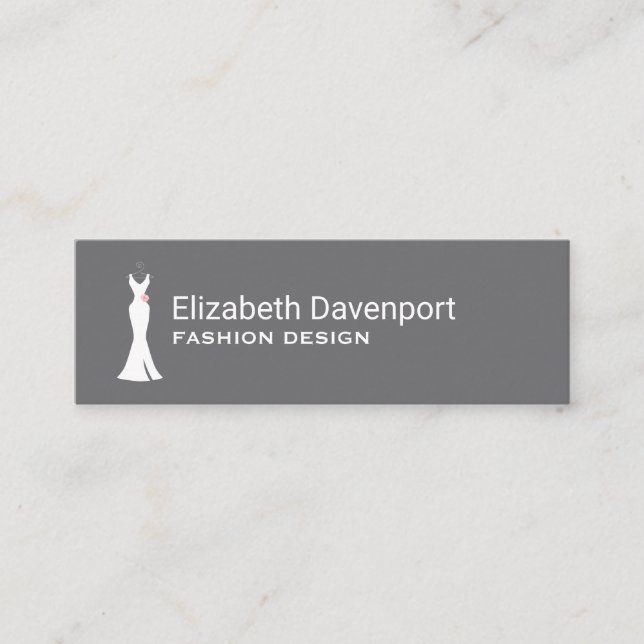 Elegant White Gown on Grey - Stylish Simple Design Mini Business Card (Front)