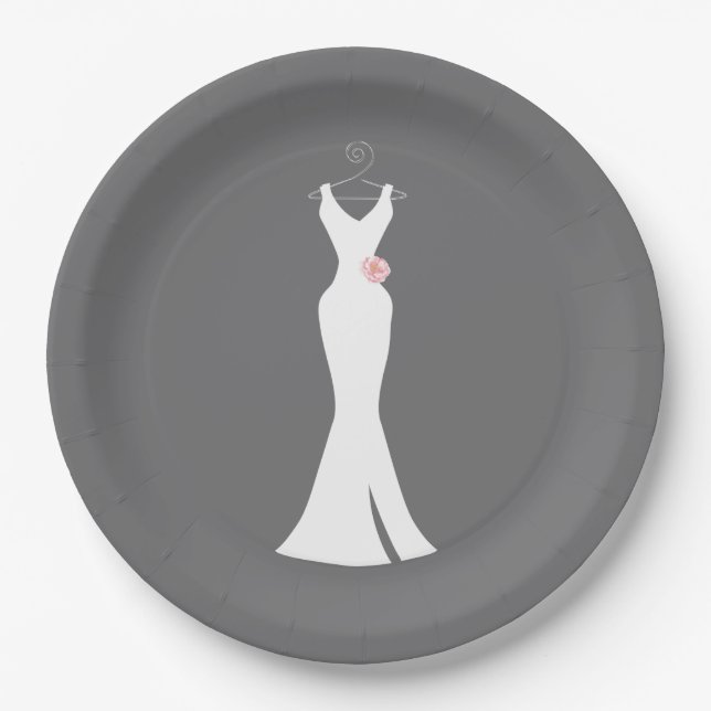Elegant White Gown on Grey - Stylish Simple Design Paper Plate (Front)