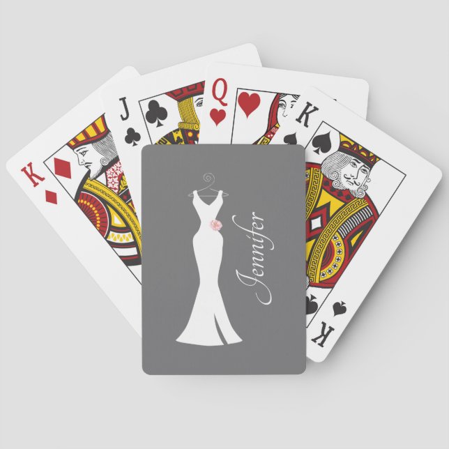 Elegant White Gown on Grey - Stylish Simple Design Playing Cards (Back)
