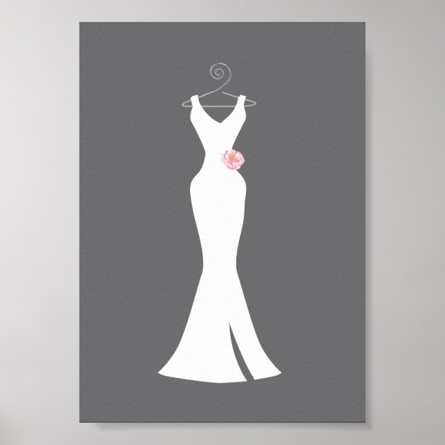 Elegant White Gown on Grey - Stylish Simple Design Poster (Front)