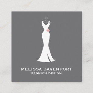 Elegant White Gown on Grey - Stylish Simple Design Square Business Card