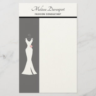 Elegant White Gown on Grey - Stylish Simple Design Stationery