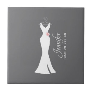 Elegant White Gown on Grey - Stylish Simple Design Tile