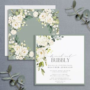 Elegant White Gray Green Brunch & Bubbly Shower Invitation