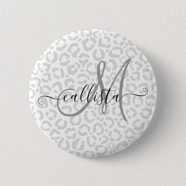 Elegant White Gray Leopard Cheetah Animal Print 2 Inch Round Button (Front)