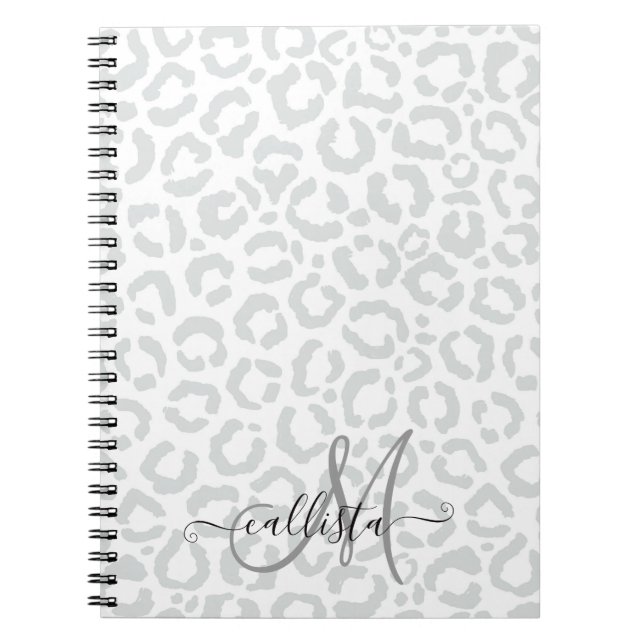 Elegant White Gray Leopard Cheetah Animal Print Notebook (Front)