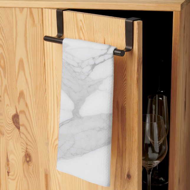 Elegant White Gray Personalized Marble Texture  Kitchen Towel (Thirds Fold)