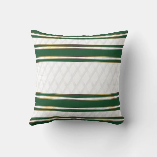 Elegant White Green and Gold Stripes Geometric Throw Pillow (Back)