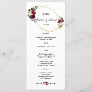 Elegant White Green Floral Gold Frame Wedding Menu