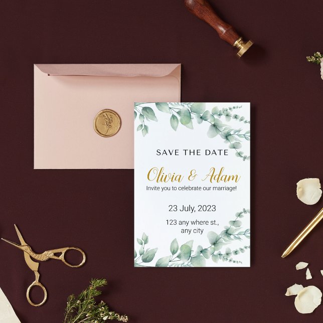 Elegant White & Green Floral Watercolor Save the D Invitation (Creator Uploaded)