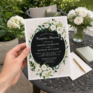 Elegant White Green Floral Wedding Couples Shower Invitation