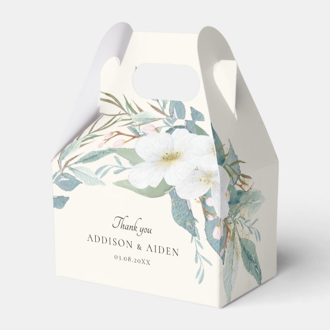 Elegant White Green Floral Wedding Favor Box (Front Side)