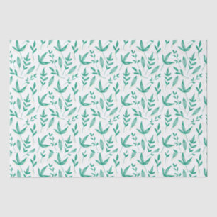 Elegant White Green Leaves Line Art  Tissue Paper
