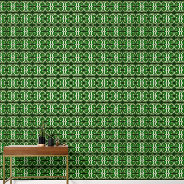 Elegant white green mirrored spiral S-size pattern Wallpaper (Hallway)