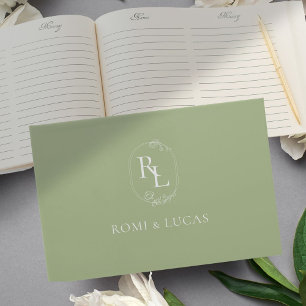 Elegant White & Green Monogram Wedding Guest Book