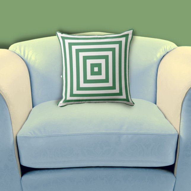 Elegant White & Green  Nested Box Pattern  Throw Pillow (Elegant White & Green Nested Box Pattern Throw Pillow, Living Room)