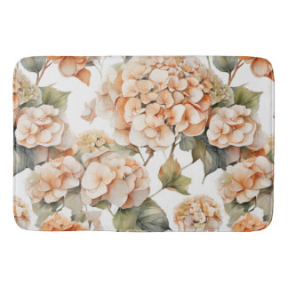 Elegant white green orange boho watercolor floral bath mat