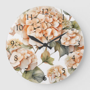 Elegant white green orange boho watercolor floral large clock