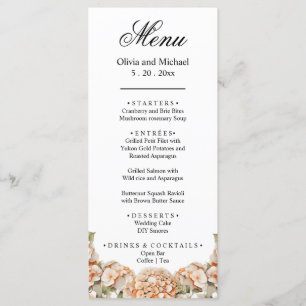 Elegant white green orange boho watercolor floral  menu