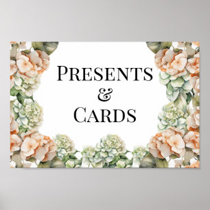 Elegant white green orange boho watercolor floral  poster