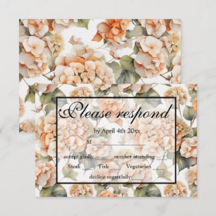 Elegant white green orange boho watercolor floral RSVP card