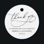 Elegant White & Green Simple Thank You Favour Tags<br><div class="desc">Designed to coordinate with our Romantic Script wedding collection,  this customizable tag,  features a calligraphy graphic thank you,  paired with a classy serif font in black. Matching items available.</div>
